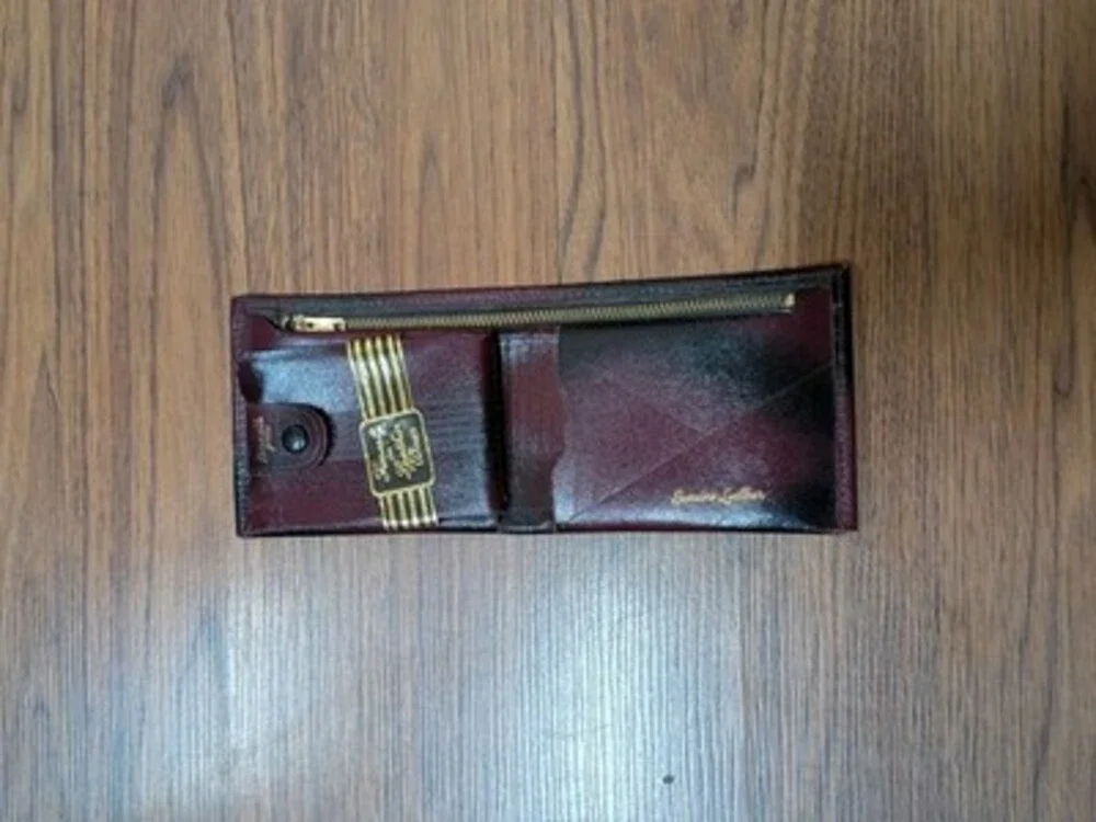Vintage 1950s Genuine Leather Bifold Wallet Zipper Many Compartments Brown